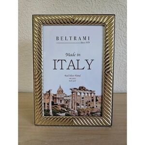 Beltrami Italy Real Silver Plated Gold Tone Textured 4x6 Photo Picture Frame